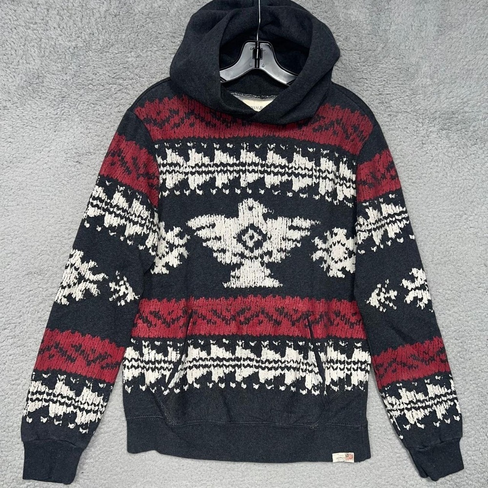 VTG Denim & Supply Ralph Lauren Hoodie Men's S Black Tribal Aztec Bird Pullover